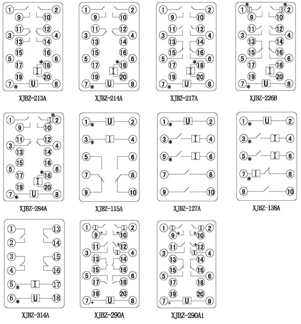 XJBZ-211防跳中間繼電器內(nèi)部接線圖