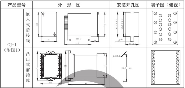 XJBZ-211防跳中間繼電器繼電器外形尺寸和開孔尺寸