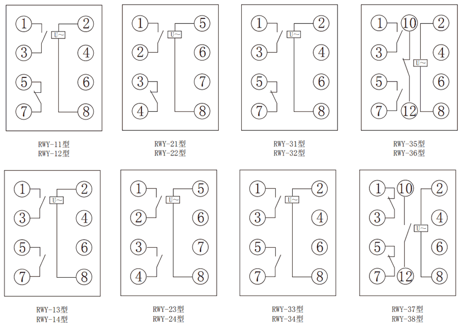 RY系列靜態(tài)電壓繼電器內(nèi)部接線圖