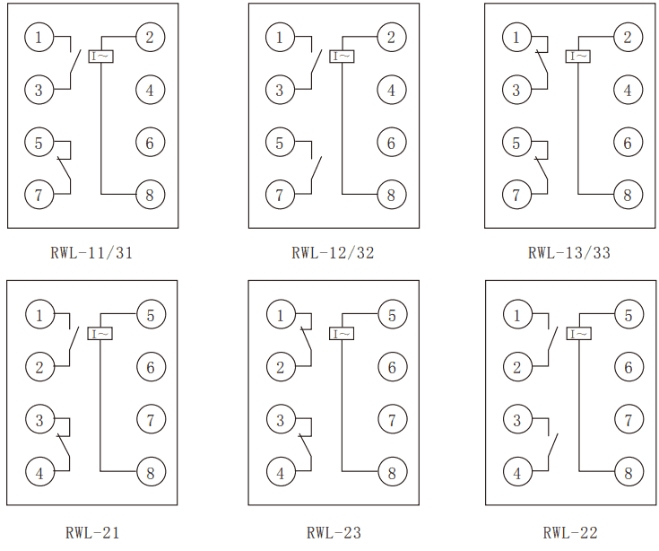 RWL系列無(wú)輔源電流繼電器內(nèi)部接線圖