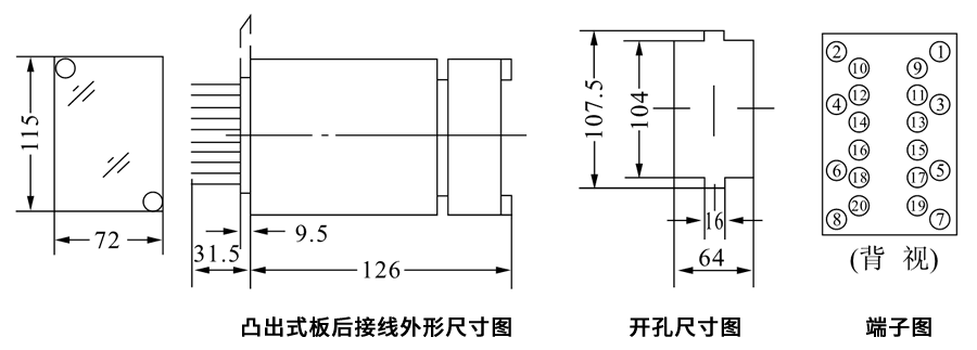 DZS-235凸出式板后接線安裝尺寸圖